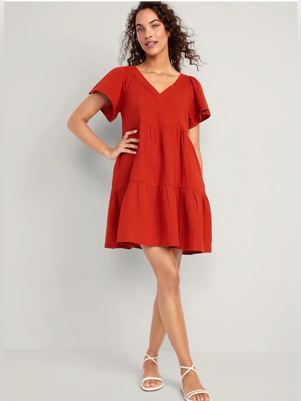 NWT Old Navy V-Neck Tiered Mini Swing Dress Women’s Size Large-Tall Red